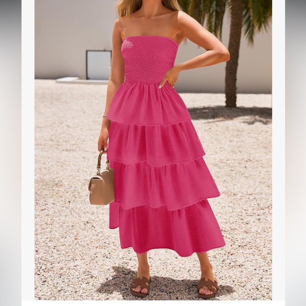 Elegant hot Pink Tiered Dress